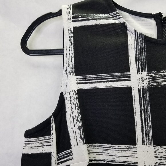 Eliza J A-Line Dress Women's 6 Black White Windowpane Sleeveless Modern Back Zip - Picture 4 of 14